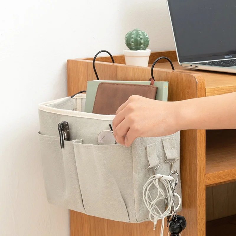 

1pc Student Dormitory Bedside Storage Basket Multi Functional Storage Basket Double Iron Hooks Suspended Storage Bag