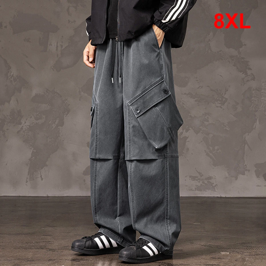 

Винтажные мешковатые брюки мужские большие размеры 8XL прямые брюки с большим карманом модные повседневные брюки с эластичной талией
