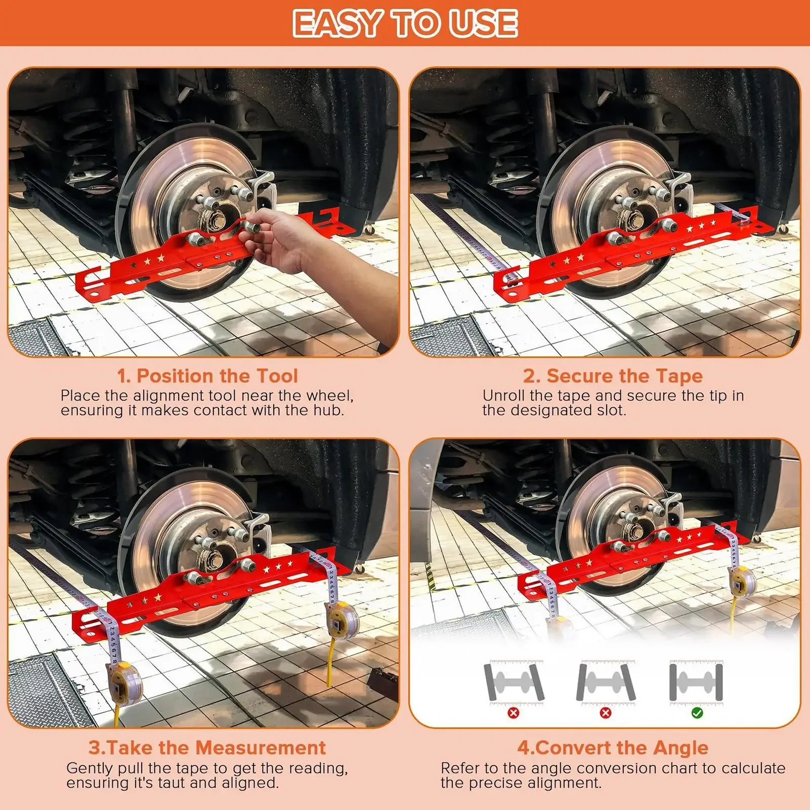 مجموعة أدوات محاذاة عجلة السيارة القابلة للتعديل، أدوات قياس وإصلاح الإطارات، ملحقات الصيانة الاحترافية للعناية بالمركبات #5