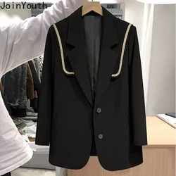 Korean Blazer Women Chic Sailor Collar Long Sleeve Temperament Jackets 2023 Ropa Mujer Fashion Tunic Casual Vintage Coat Tops