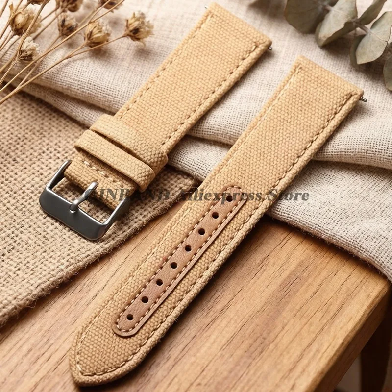 Bracelet de montre en nylon et cuir 20mm 22mm à dégagement rapide, style toile de voile, pour hommes et femmes, bracelet vintage universel de remplacement