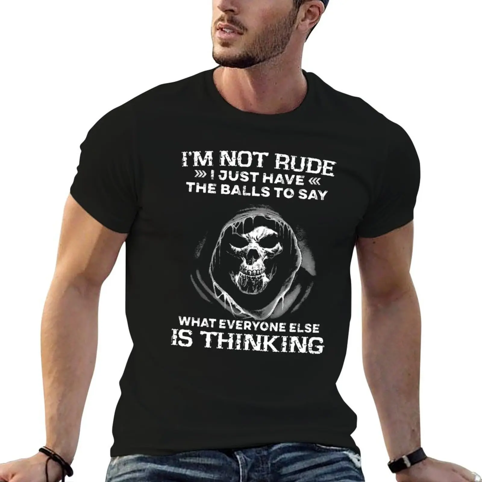 SKULL I'M NOT RUDE I JUST HAVE THE BALLS TO SAY WHAT EVERYONE ELSE IS THINKING T-Shirt Plus Size Outdoor Casual Top