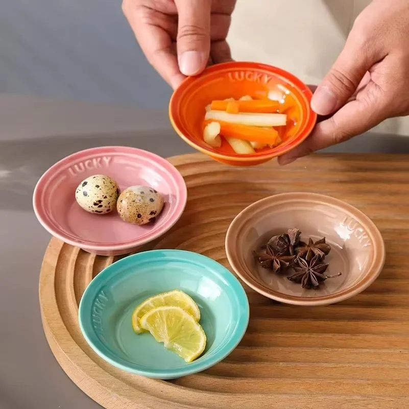 Ceramic Mini Round Dishes Household Appetizer Plates for Snacks & Dipping Sushi Soy Sauce Vinegar Saucer Kitchen Tableware