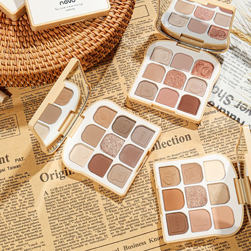 NOVO 9 Colors Toast Matte Glitter Eyeshadow Palette Pearlescent Eye Plate Cute Makeup Palette Lasting Nature Shimmer Eye Shadow
