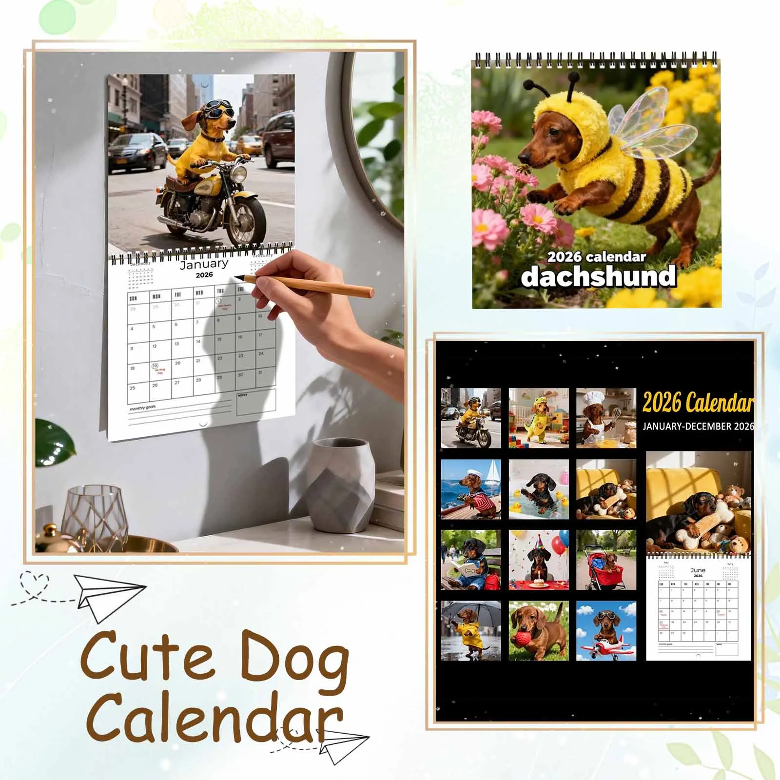 

2026 12-month Calendar Brings You A Cute and Fun Dachshund Photo Each Month Perfect Hangding Ornaments for Home or Shop