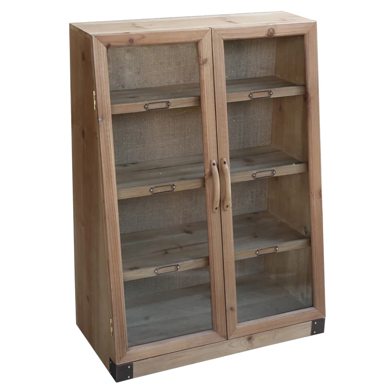 Trapezoid Wooden Display Cabinet With 2 Glass Doors for Collectible Toys Wines For Pet Owner