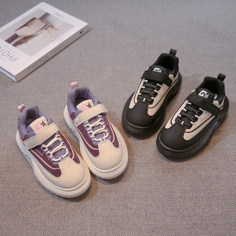 

Girls' Fashion Low Top Thick Sole Casual Sports Shoes 2025 Autumn Children's Color Blocked Versatile Comfortable Chunky Sneakers