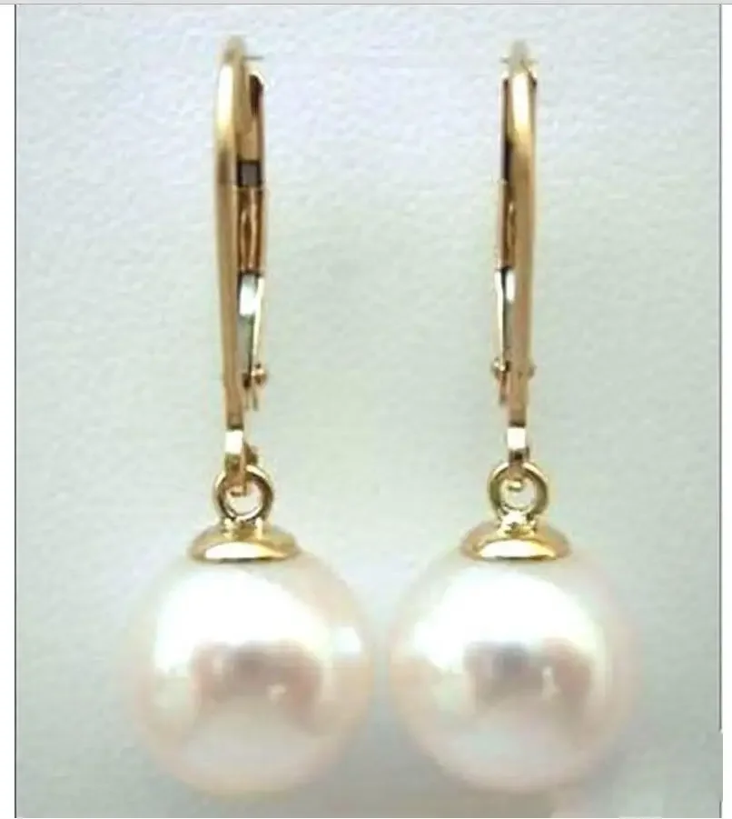 Fine jewelry   HOT AAA 10MM natural south sea white shell pearl earrings SOLID GOLD MARKED