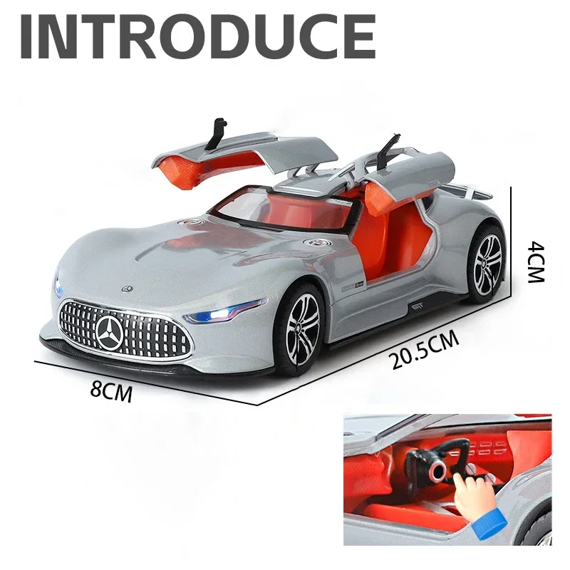 AMG Vision GT Supercar سبيكة سيارة نموذج 1:24 الصوت والضوء التراجع لعبة الأطفال المقتنيات هدية عيد ميلاد