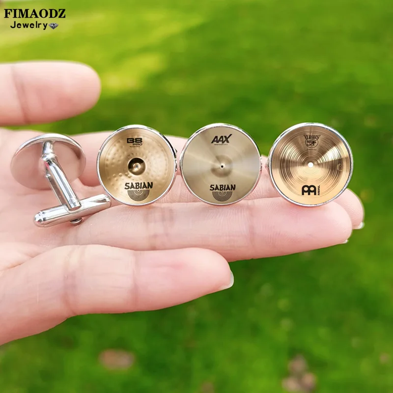 Fashion Drummer Cymbals Cufflinks for Mens High Quality DJ Cymbal Photo Drum Glass Dome Cuff Links Buttons Party Wedding Jewelry