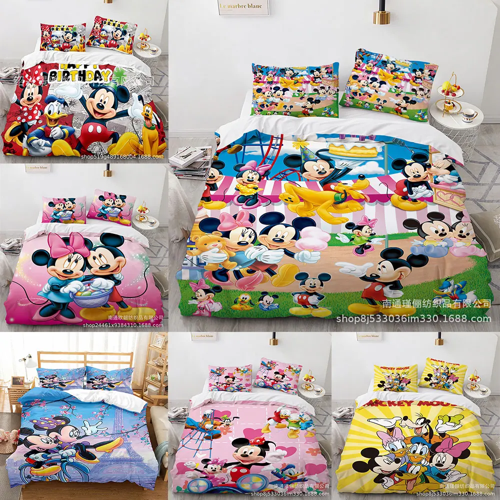 

Mickey Minnie Mouse Bedding Sets Comforter Quilt Bed Cover Duvet Cover Pillow Case 2-3 Pieces Cartoon Sets Kids Adult Size