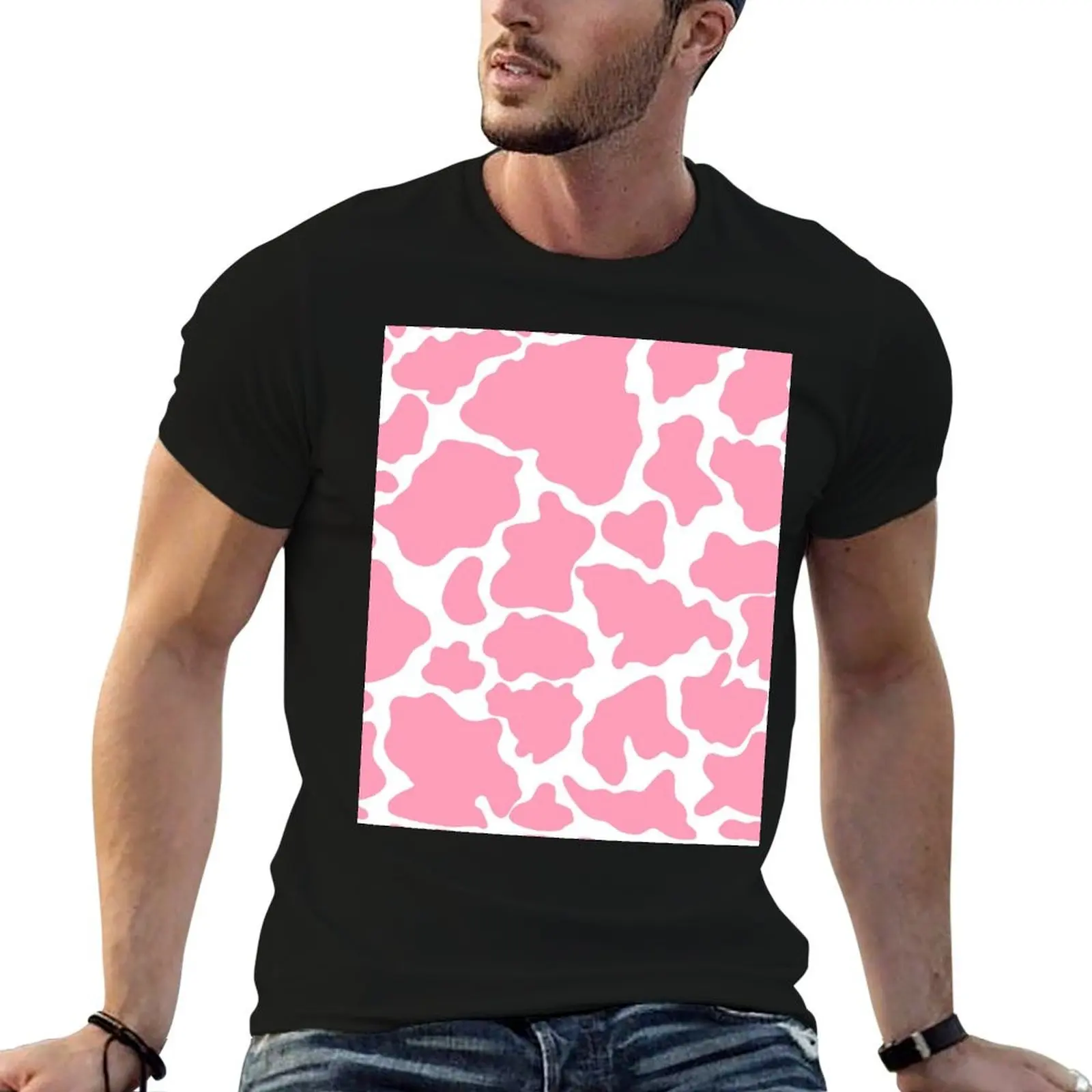 

Pink and White Cow Print T-Shirt kawaii clothes new edition vintage t shirt men