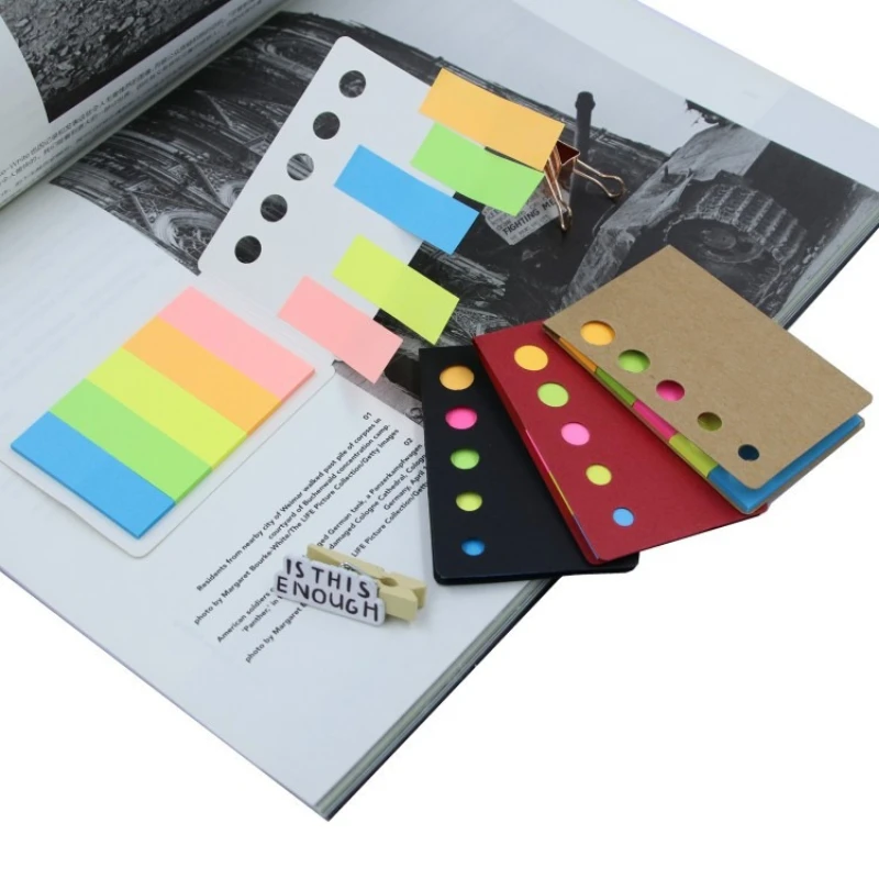 Kraft Paper Colorful Strip Combination Sticky Label Stickers Memo Pad Classification Stickers Office School Supplies Gift