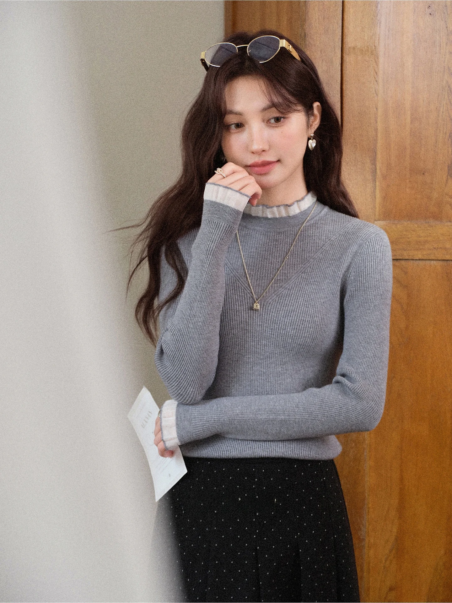 

Теплый вязаный свитер Fce для женщин, базовый слой, осенне-зимний термобелье, длинный рукав, круглый вырез, свободный крой, трикотаж