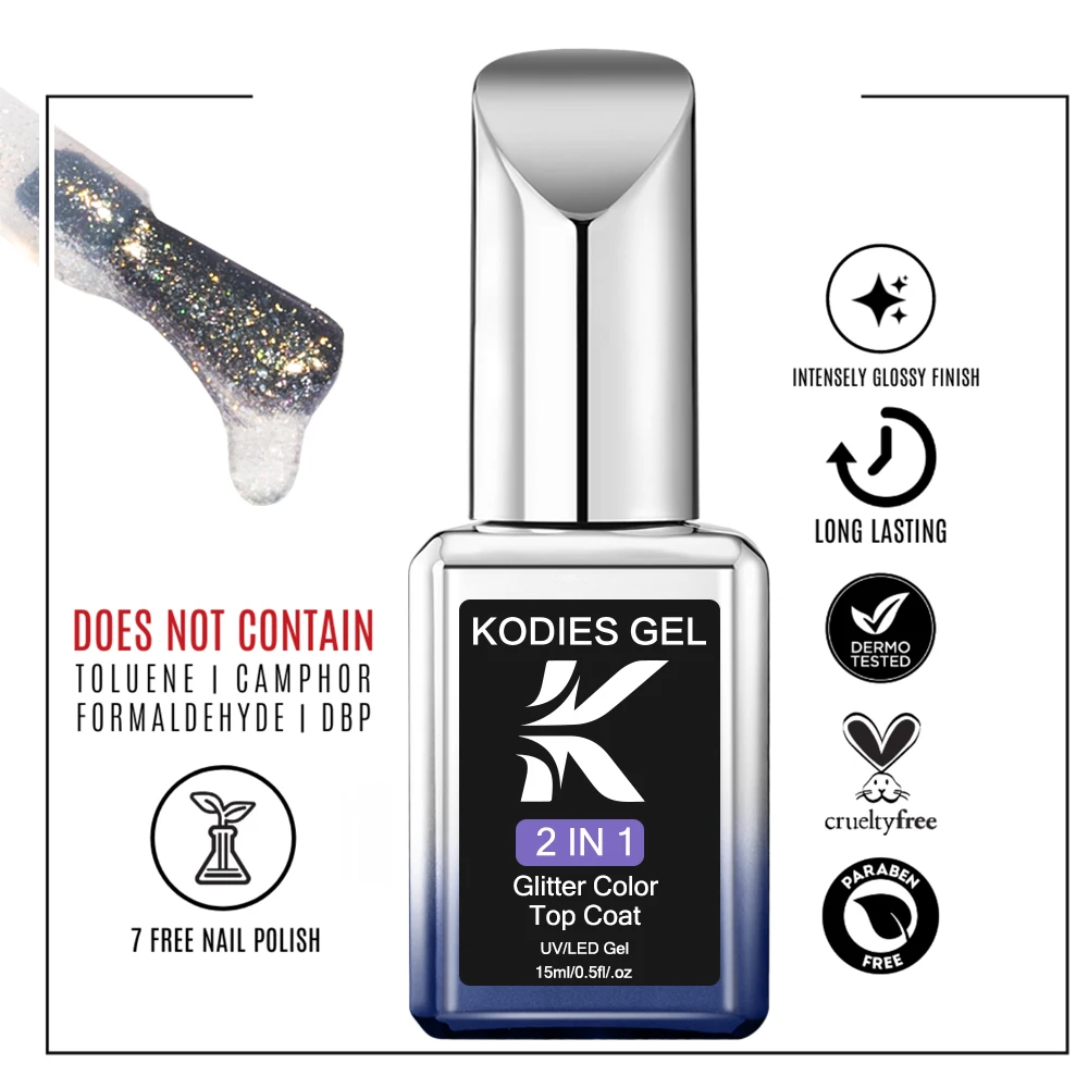 KODIES GEL Sprankelende Gel Nagellak Glitter Top Coat Geen Veeg 15ML Semi Permanente Vernis Vernis Basis Gel Topcoat hoogglans Art