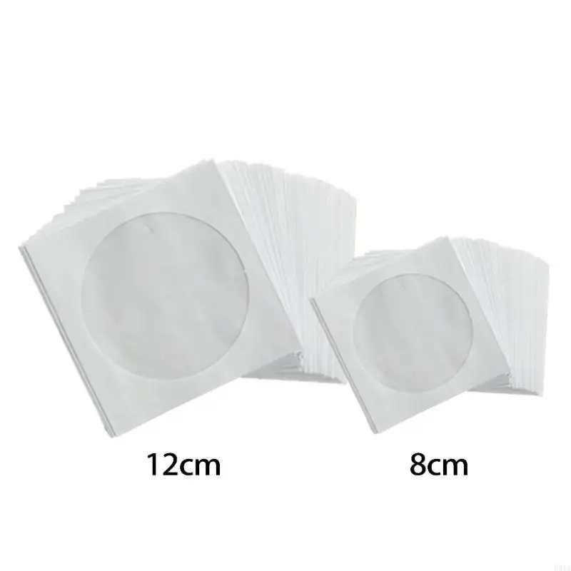 R91a 100pcs الأكمام الورقية البيضاء ذات الأكمام الممتازة مع نافذة مقطوعة رفرف لقرص Blu-ray حقيبة تخزين ورقية.