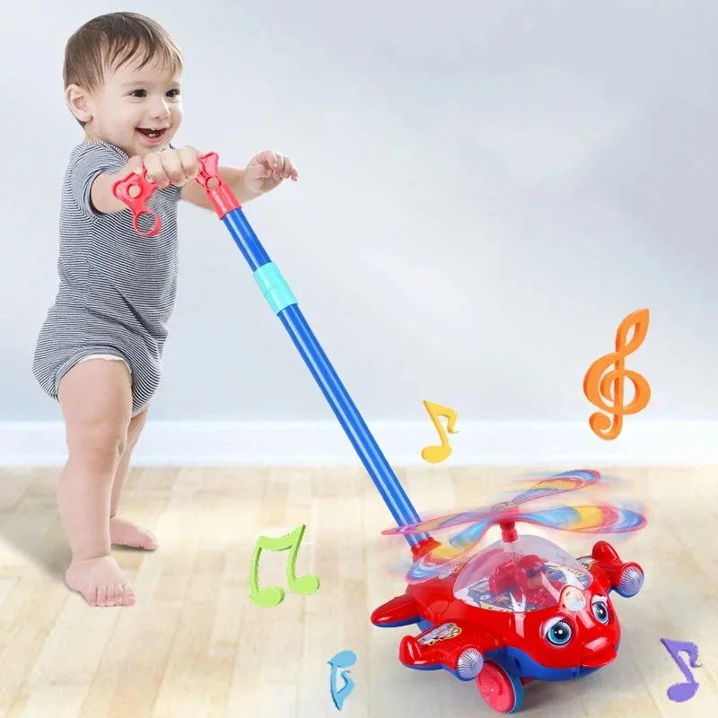 Cartoon Airplane Toy Trolley Educational Toy for Kids Toddler Children Children's Learning Walking Hand Push Aircraft Toy Push