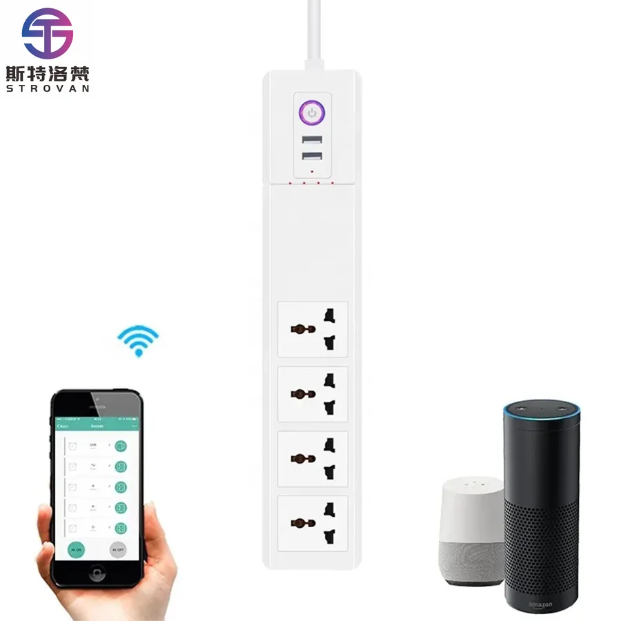 

STLF Tuya Smart Universal Wifi Smart Power Strip With Usb Eu Us Uk Plug Power Socket Strip 4 Socket 2 Usb