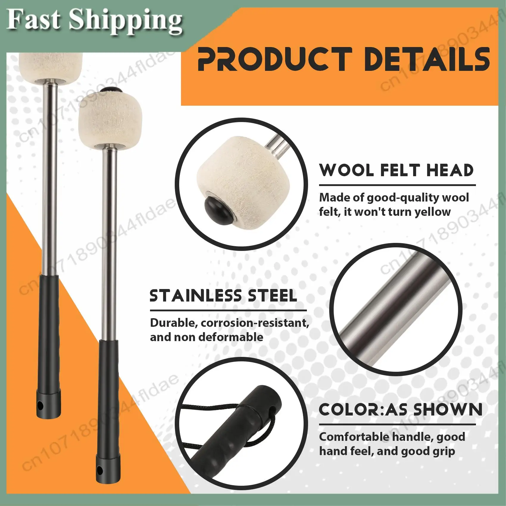 

-A94Z 2 Pcs 12.5Inch Bass Steel Drum Mallets,Wool Felt Drum Sticks With Stainless Steel Handle, Anti-Slip Wool Drum Mallets