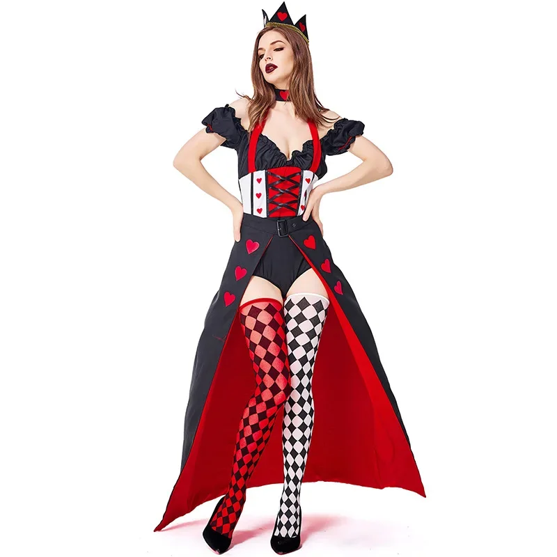 Alice nel paese delle meraviglie regina dei cuori Costume Cosplay per le donne Sexy abito a forcella alta Poker Queen Halloween Paty Masquerade Costume