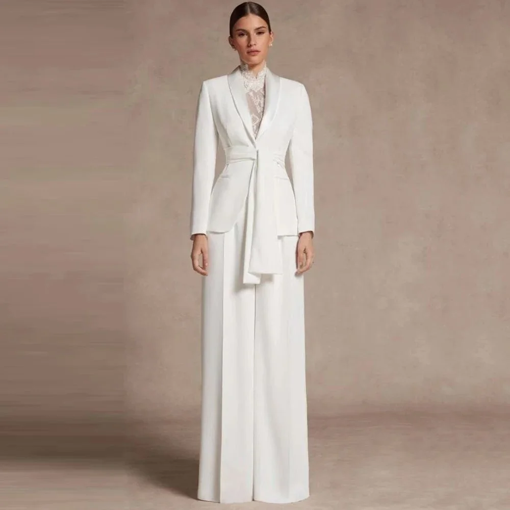 Fashion Office Lady Blazer Pants Female Suit Formal White Jacket Trouser Business Work Wear 2 Piece Set Conjuntos De Mujer