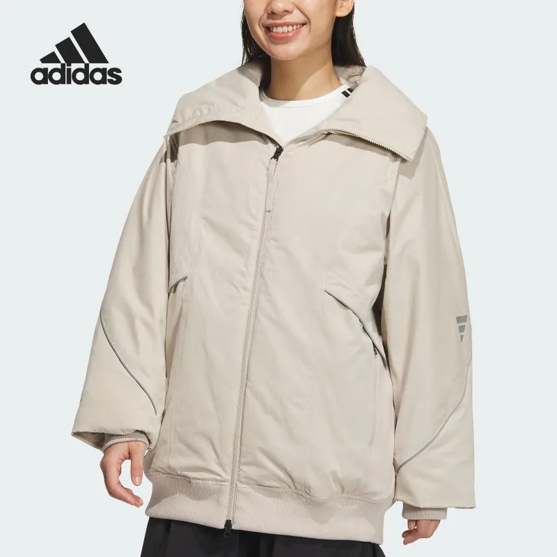 Adidas New Women's Sports Lapel Loose Warm Cotton Clothes JM6198