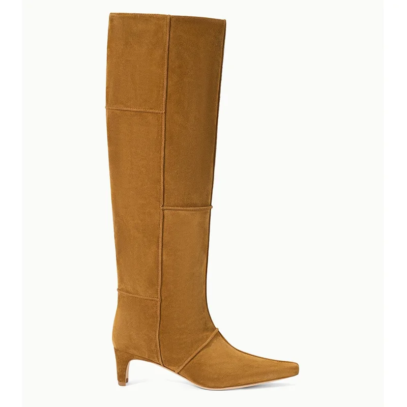 

Embroidery Sewing Suede Knee High Boots Sexy Square Toe Stiletto Accept Customized New Arrivals Fashion Women Modern Boots