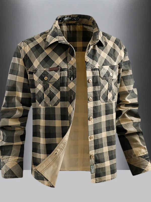 

Retro Casual Striped Pure Cotton Loose Men's Shirt Long Sleeve Wear Resistant Workwear Jacket Casual Loose Fit Mens Shirt