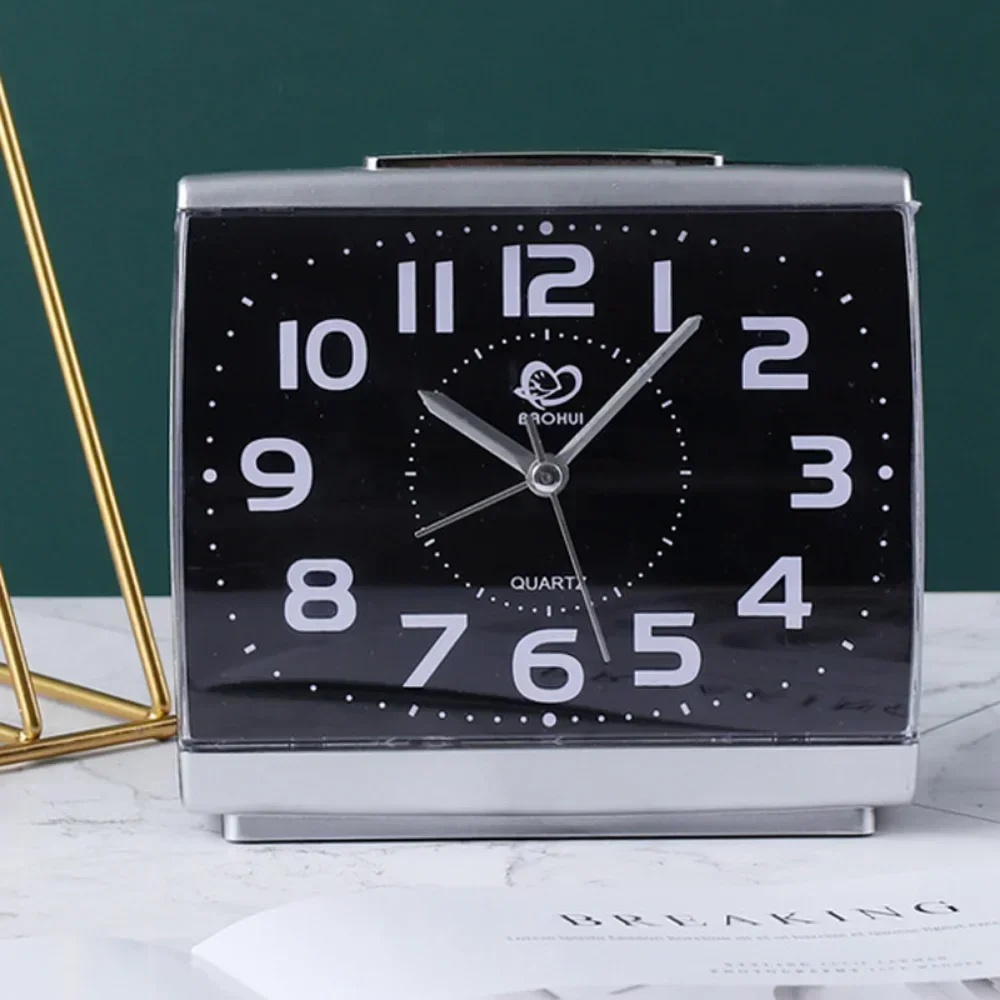 Nightlight Alarm Clock Battery-powered White Simple Shi Ying Alarm Clock Home Bedroom Without Ticking Mute Nightlight Clock