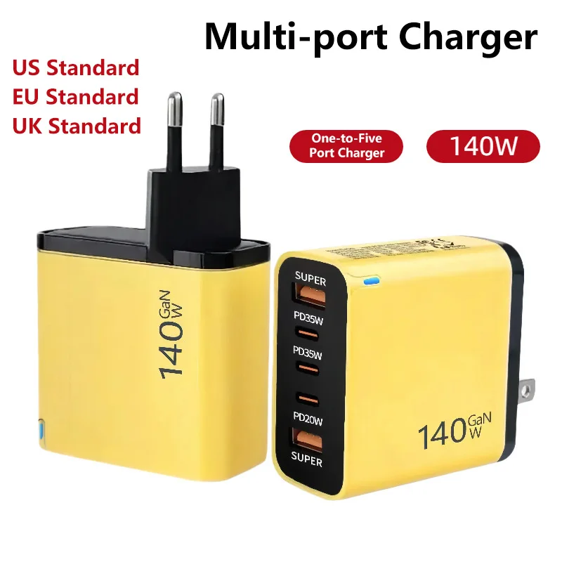 

140 Вт 5-портовое зарядное устройство USB C PD Quick Charge 3.0 Type C USB-зарядное устройство для телефона Адаптер для быстрой зарядки для iPhone 16 Samsung Xiaomi