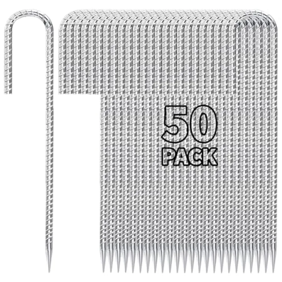 

Outdoor decor and wire fencing: galvanized steel, silver, heavy-duty J-hook design for secure anchoring of inflatables and deco