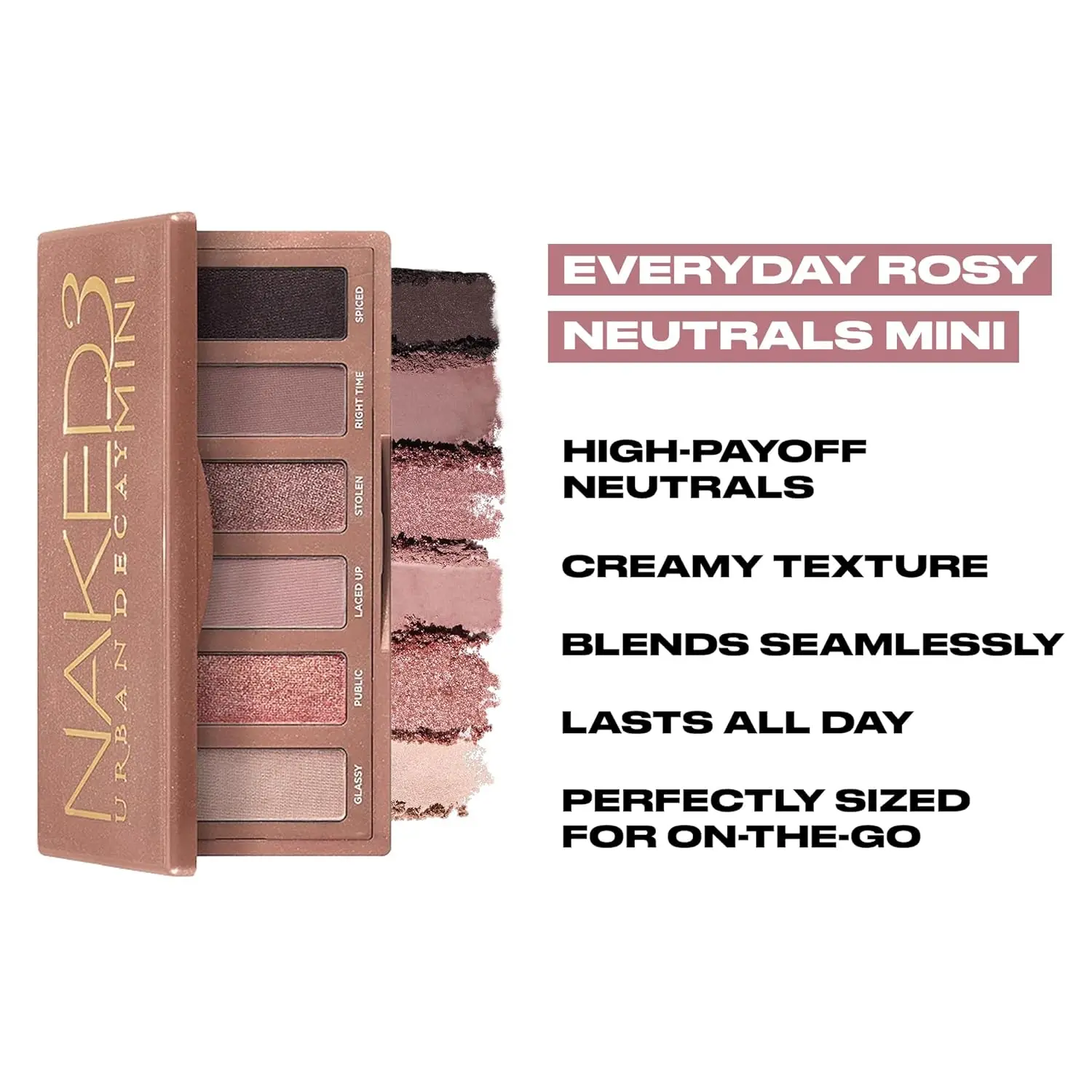 พาเลทอายแชโดว์ขนาดเล็ก - 6 เฉดสีชมพูอ่อน, เนื้อแมทและชิมเมอร์, ติดทนนานสูงสุด 12 ชั่วโมง, พกพาสะดวกพร้อมกระจก