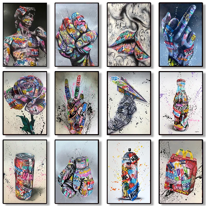 Street Graffiti Poster Canvas Painting Abstract Gesture Pop Wall Art Picture Living Room Home Decorative Painting Cuadros