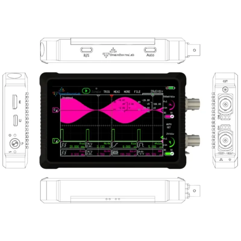 Osiloskop Genggam DSCope DSTouch 2CH Baru 4.3 Inci Layar Sentuh FPGA + DRAM DS4T252 50MHz 200MSa/s / DS4T1012 200MHz 1GSa/s