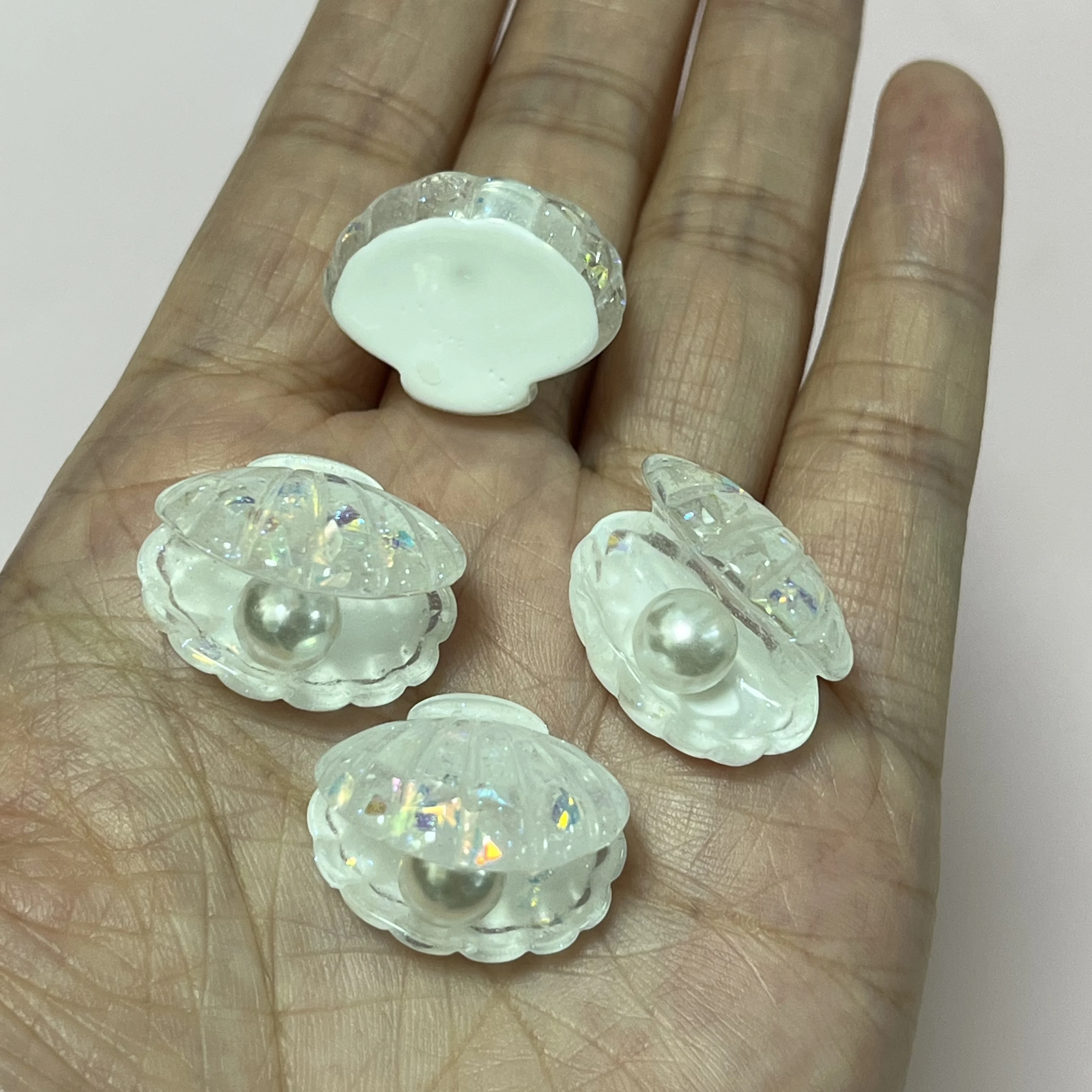 10Pcs Creative Gradient Color Shell With Pearl Flat Back Decorations 3d Handcrafts Diy Junk Phone Case Charms Hair Accessories