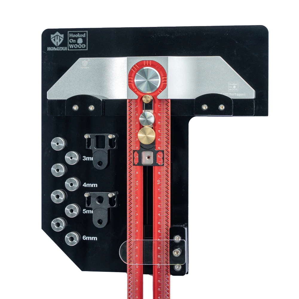 HONGDUI Hooked On Wood MT-2465 PRO Scriber Marking T Square Ruler Aluminum Alloy Hole Positioning Marking Gauge