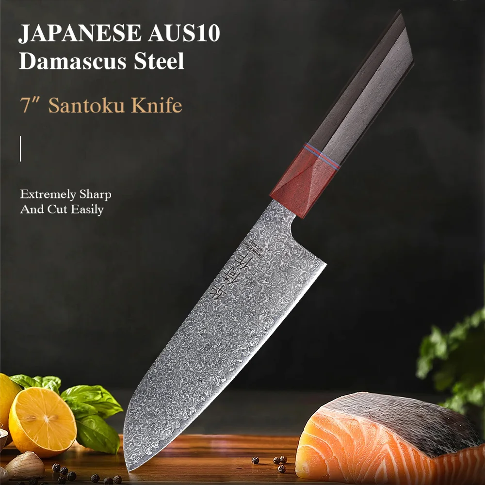 

7-inch Japanese Style Santoku Knife Damascus Steel Hand Forged Professional Chef Knives Kitchen Vegetable Slicing Cooking Tools