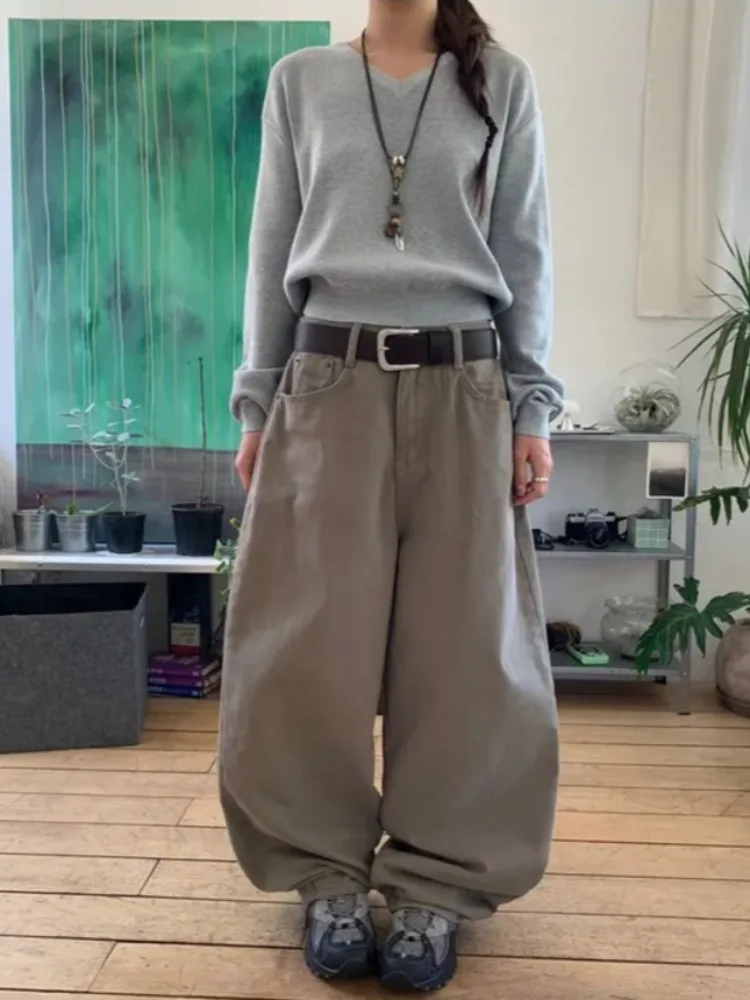 레트로 레이지 슬레 워크웨어 와이드 레그 캐주얼 팬츠 롱 트라우저 한국 스타일 봄 가을 겨울 여성 패션 스트리트웨어