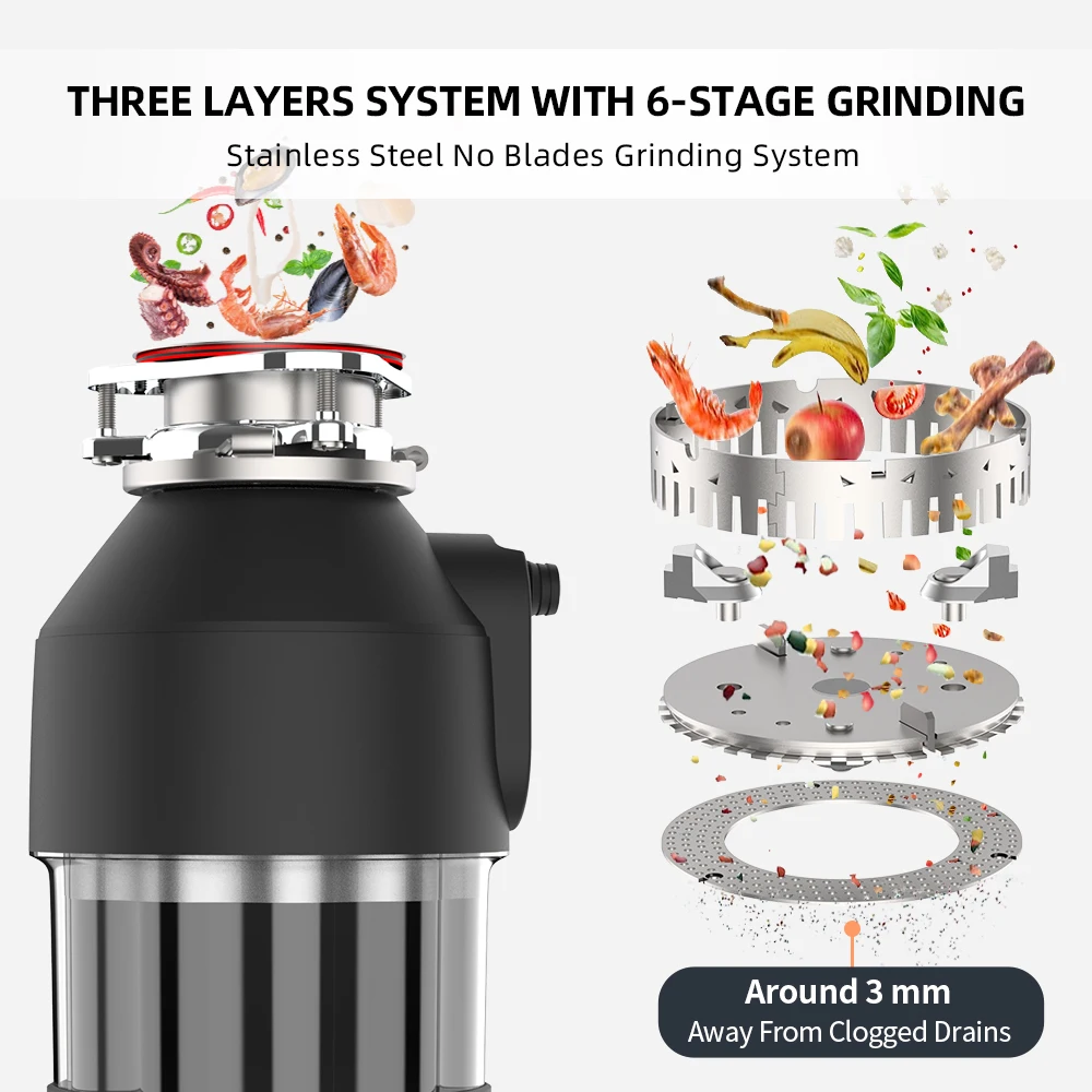 مصنع المنزلية الفولاذ المقاوم للصدأ المطبخ الغذاء التخلص من النفايات بالوعة طاحونة التيار المتناوب الكهربائية المستمرة القمامة التخلص