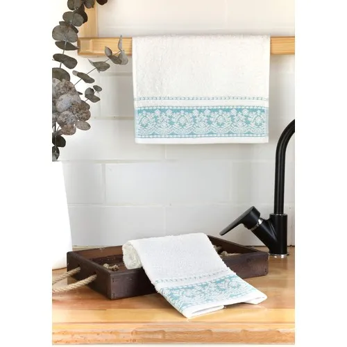 Waterfall Jacquard 2'li Kitchen Towel 30x50 cm-Raw White-Blue