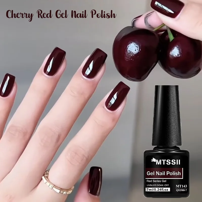 Cherry Red Gel Nail Polish HEMA TPO FREE Long Lasting Semi Permanent Soak Off UV Gel Varnish For Spring Summer Nail Supplies DIY
