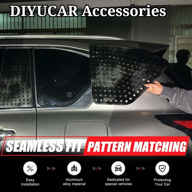 For Lexus LX 2022-2026 Aluminum Alloy Black Car Rear Triangle Window Honeycomb Panel Trim Exterior Accessories