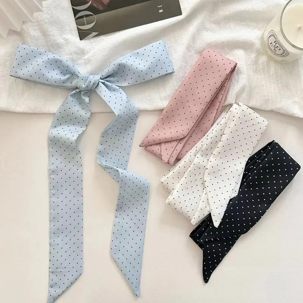 

4 Colors Skinny Silk Scarf Dot Print Foulard Ribbon Scarves HairBand Women Head Scarves Hair Accessories Silk Feel