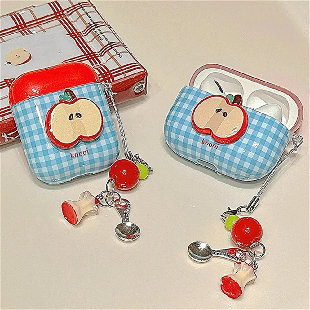 Kawaii Cute Fruit Blue Plaid Pattern Słuchawki ochronne Miękki pokrowiec na słuchawki AirPods 1 2 3 z zawieszką do AirPods Pro2