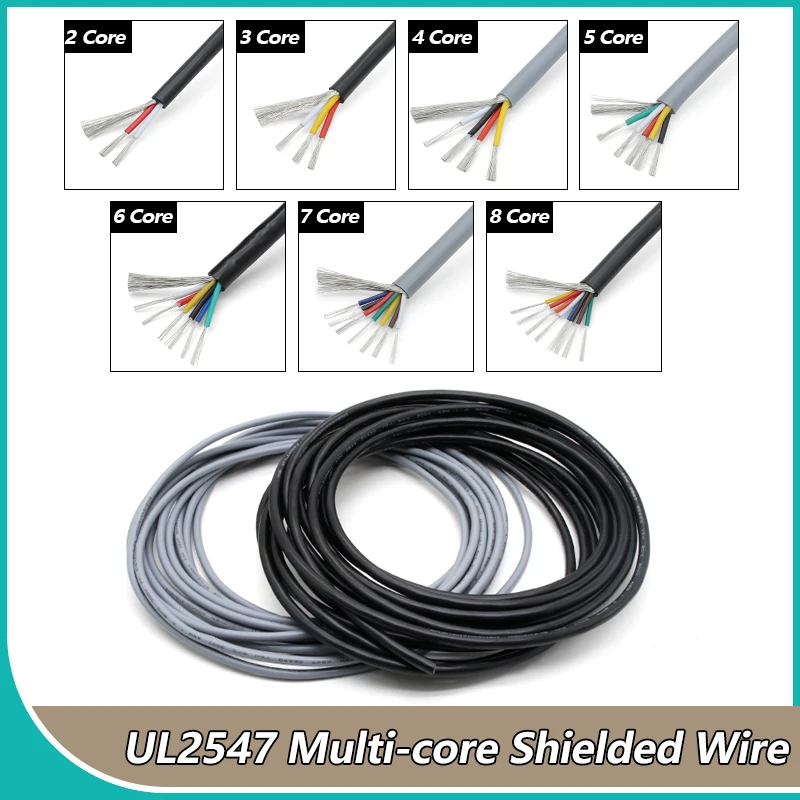 1m - 5m 2 3 4 5 6 7 8 Cores UL2547 Multi-core Shielded Channel Audio Wire 30 28 26 24 22 20 18 16AWG Speaker Signal Copper Cable