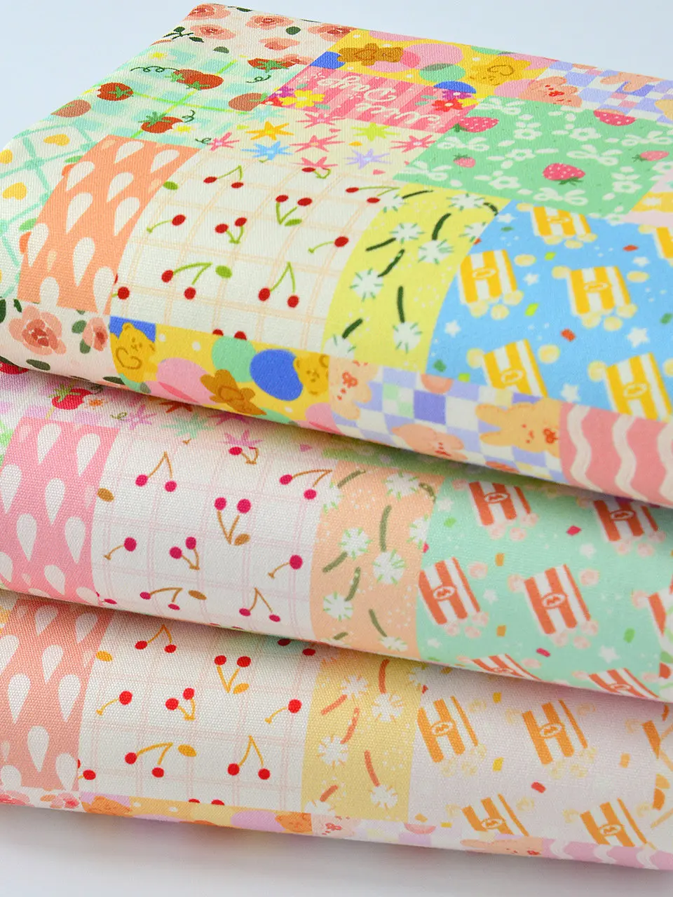 8A Cotton Canvas Fabric Dopamine Color Symbol Cloth Handmade DIY Tablecloth Pillow School Bag by Half Meter