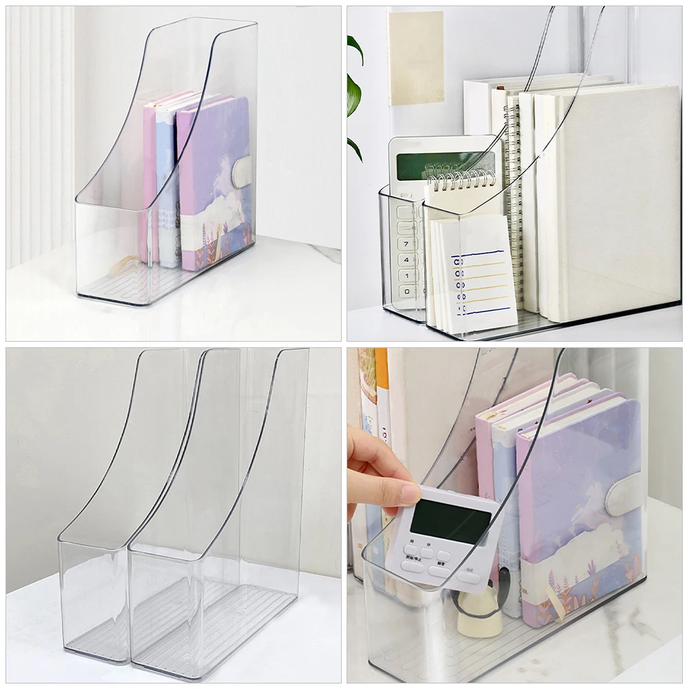 

2pcs Transparent File Holder Clear Magazine Rack Desktop Document Organizer Storage Box Plastic Book Stand Vertical