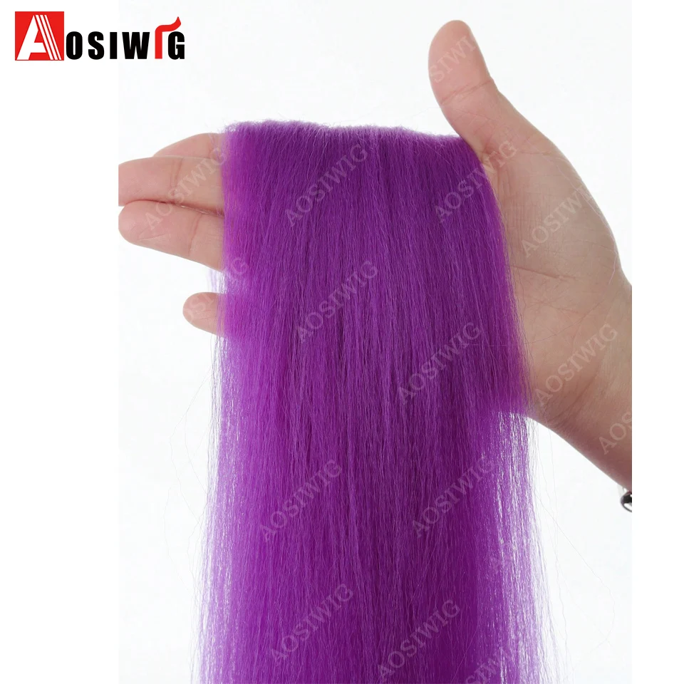 70Cm Long Synthetic Braided Ponytail Extensions With Elastic Band Diy Wrap Around Ponytail For Women Purple Blonde For Daily Par