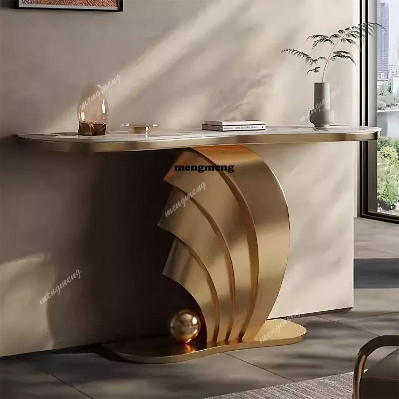 Light luxury entrance table Rock slab entrance platform Home stainless steel art corridor End view platform