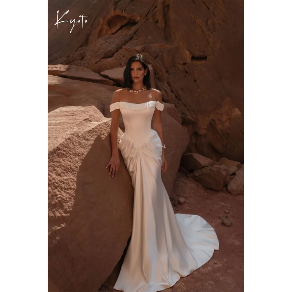 

Белое свадебное платье без рукавов Kyoto по индивидуальному заказу, с открытыми плечами и шлейфом, Vestidos de Noiva, вечернее платье русалки на молнии сзади, 2025 г.